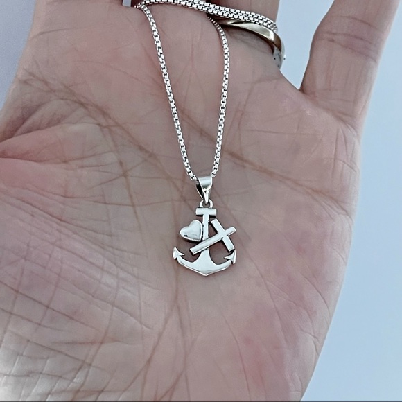 Sterling Silver Anchor W/ Heart and Cross Necklace, Silver Necklace - Picture 9 of 12